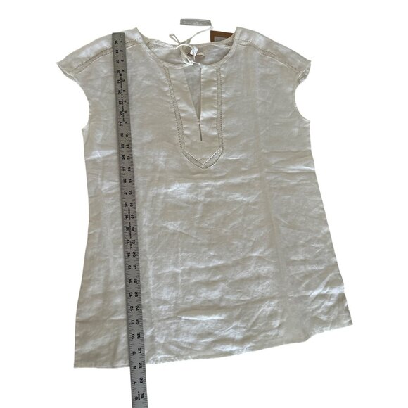 Ellen Tracy Womens Ivory Crochet Trim Cap Sleeve Tunic Top Linen Size Medium - Picture 7 of 7